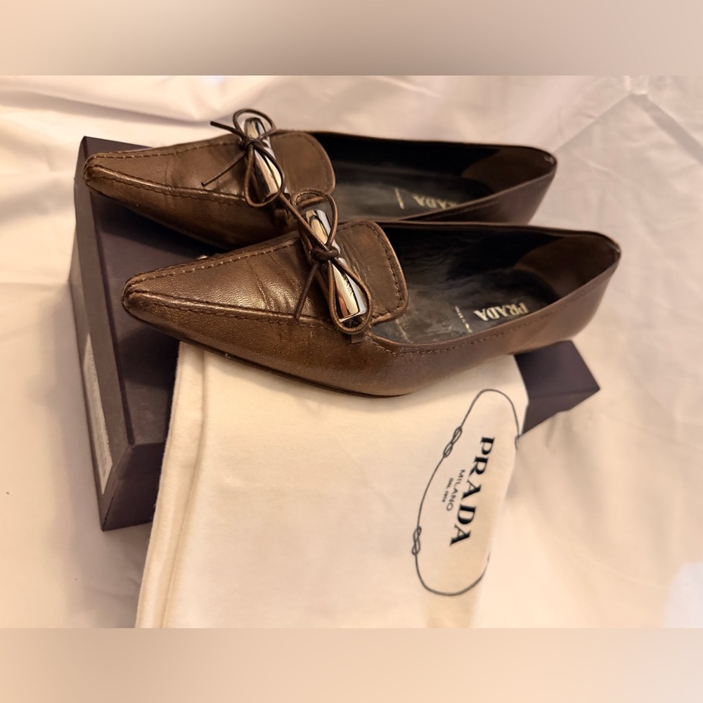Prada Chocolate Leather Pointed Flats